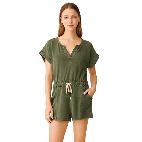 Roxy Women’s Big Wave Knit Romper Short Sleeve Drawstring Waist Pockets Size S - Picture 1 of 10